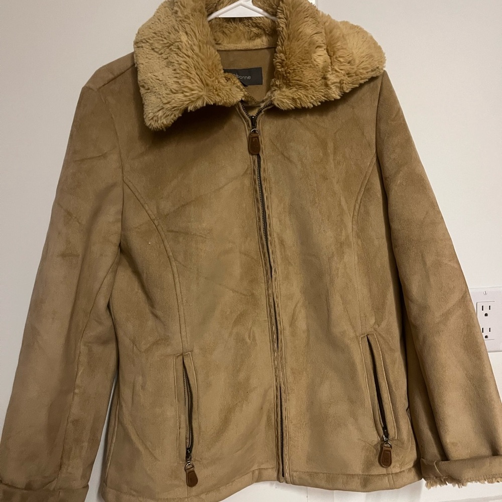 Liz Claiborne Camel Faux Fur Jacket